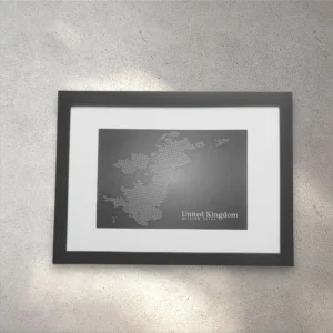 Dot Matrix United Kingdom Map Print - A4 Black Framed UK Pixelated Art