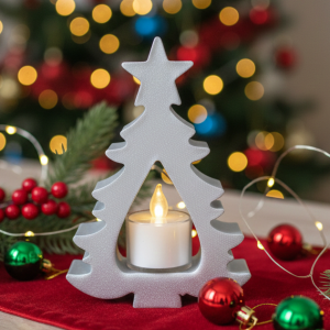 Glimmering Silver Christmas Tree Tealight Holder | Elegant Holiday Decor