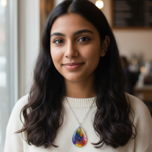 Handcrafted Teardrop Resin Necklace: Abstract Rainbow Fluid Art Pendant