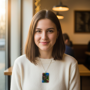Handcrafted Rectangular Resin Necklace: Deep Jewel Tones - Ruby, Emerald & Sapphire Abstract