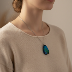 Handcrafted Teardrop Resin Necklace: Dynamic Aqua Blue to Emerald Green Chroma Shift