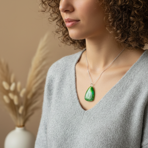 Handcrafted Teardrop Resin Necklace: Luminous Emerald Green Swirl