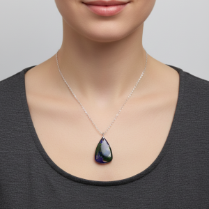 Handcrafted Cosmic Shimmer Resin Necklace: Deep Violet & Emerald Green Pendant
