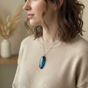 Handcrafted Teardrop Resin Necklace: Abstract Rainbow Fluid Art Pendant