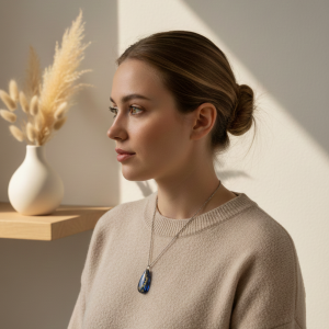 Handcrafted Teardrop Resin Necklace: Midnight Blue, Black & Gold Shimmer Abstract