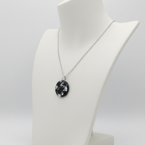 Handcrafted Circular Resin Necklace: Classic Black & White Marble Abstract