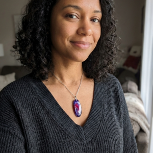 Handcrafted Oval Resin Necklace: Rich Violet, Magenta & White Swirl Abstract