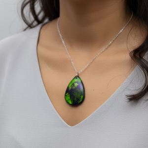Handcrafted Teardrop Resin Necklace: Vivid Lime Green & Cosmic Blue Swirl