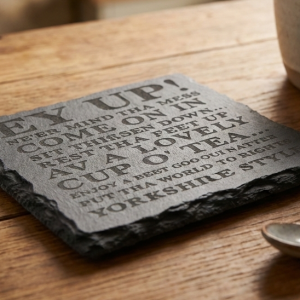 Handcrafted "Ey Up" Yorkshire Style Engraved Slate Coaster